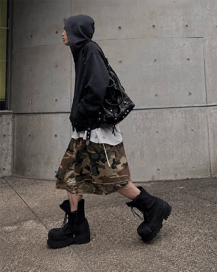American Style Layered Camouflage Cargo Wide Shorts