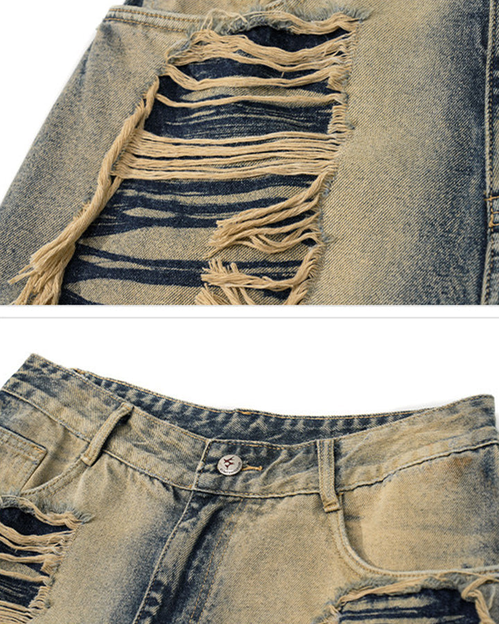 New Vintage Grunge Layered Ripped Denim Shorts