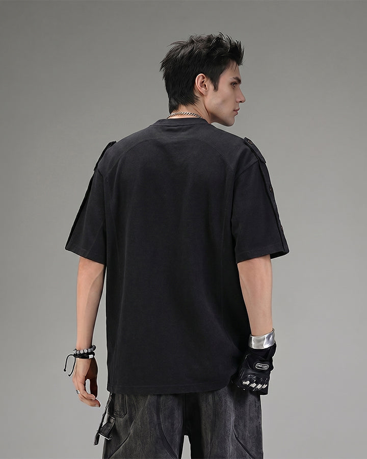 Utility Vintage Contrast Stitch Button Henley New Tee