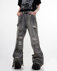 Niche Light-Asian Deconstructed Flared Jeans