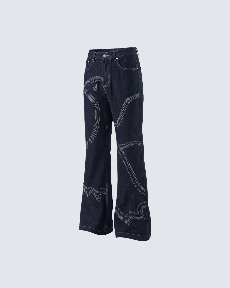 American High Street Contrast Stitch Flared Jeans