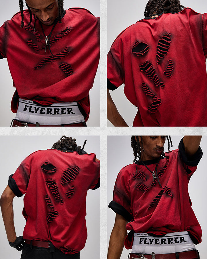 Spray Paint Distressed Layered Streetwear T-Shirt