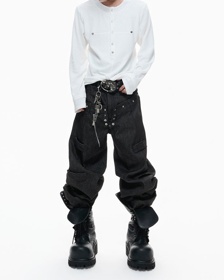Double Waist Sagging Heavy Denim Pants