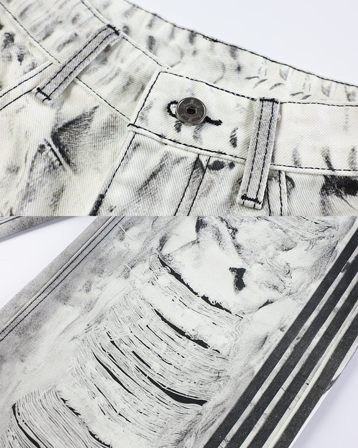 Wasteland Distressed Wide Leg Striped Denim Pants