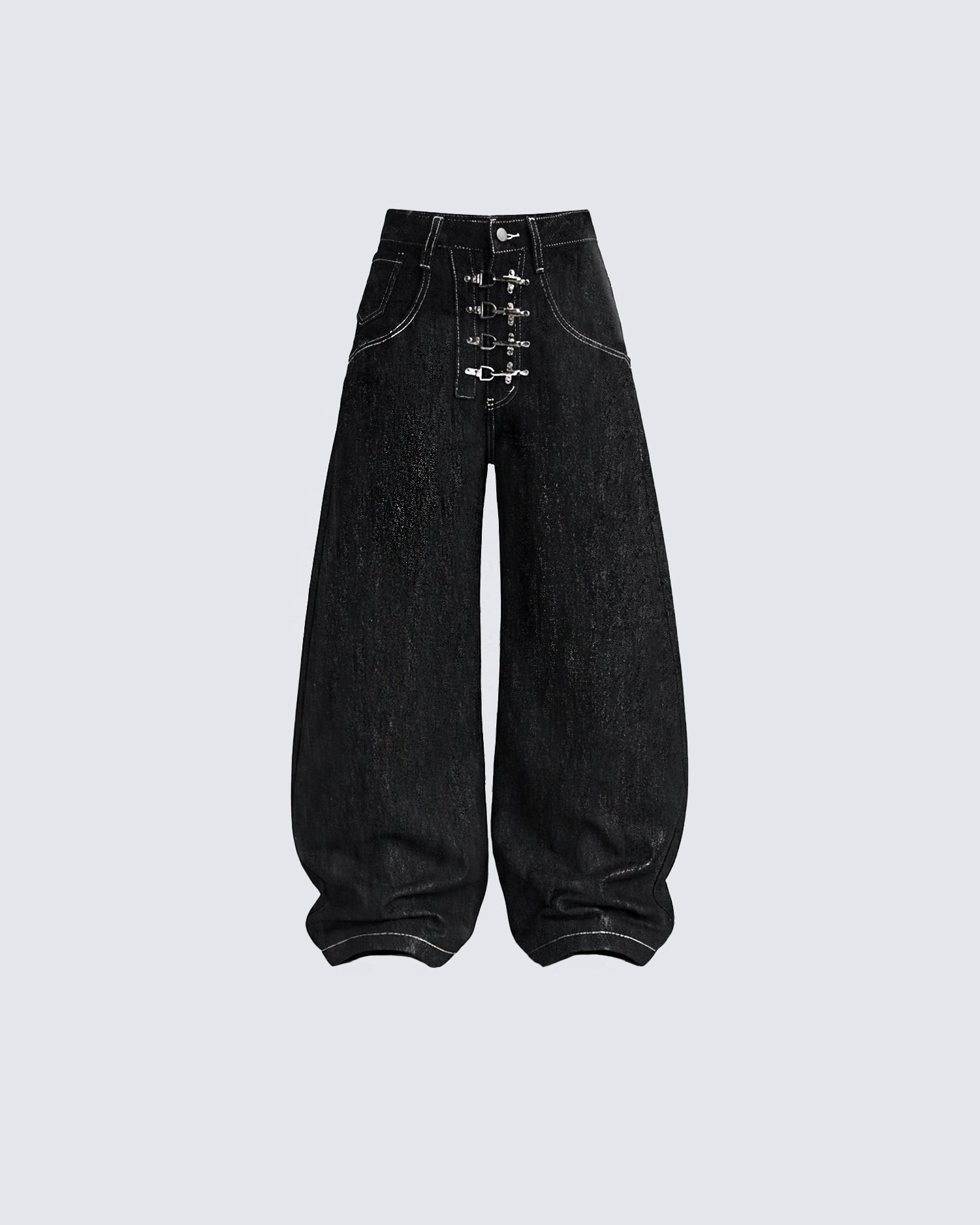 Vintage Buckle Baggy Denim Pants