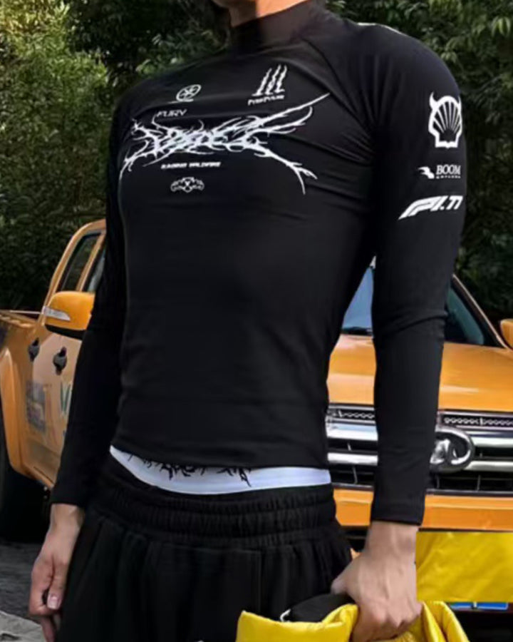 Sport Graphic Mock Neck Long Sleeve Tee