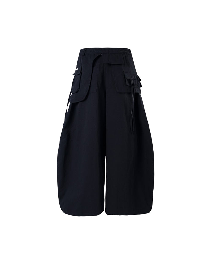 Detachable Back-Flap Wide-Leg Cargo Pants