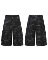 American Style Camouflage Cargo Wide Denim Shorts