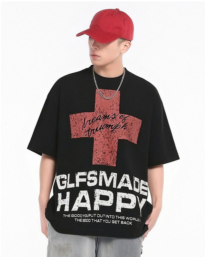New Gothic Cross Graphic  Black Streetwear T-Shirt