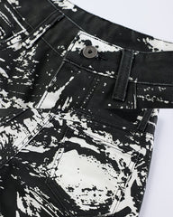 Monochrome Abstract Graphic Wide Leg Denim Pants
