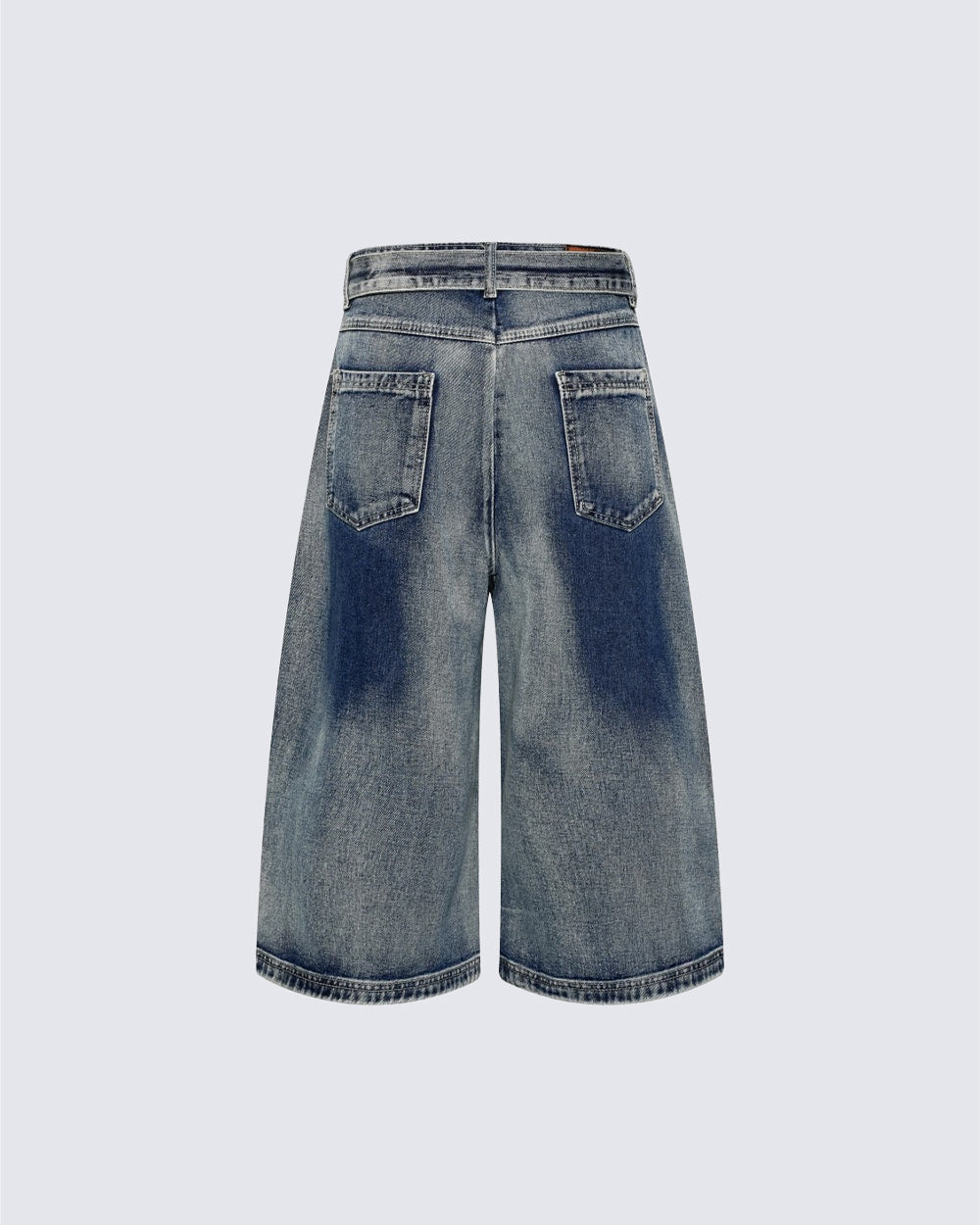 American High-Street Belted Wide-Leg Denim Shorts