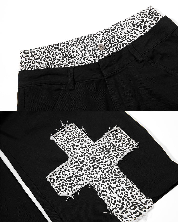 Y2K Leopard Double-Waist Patchwork Cargo Pants