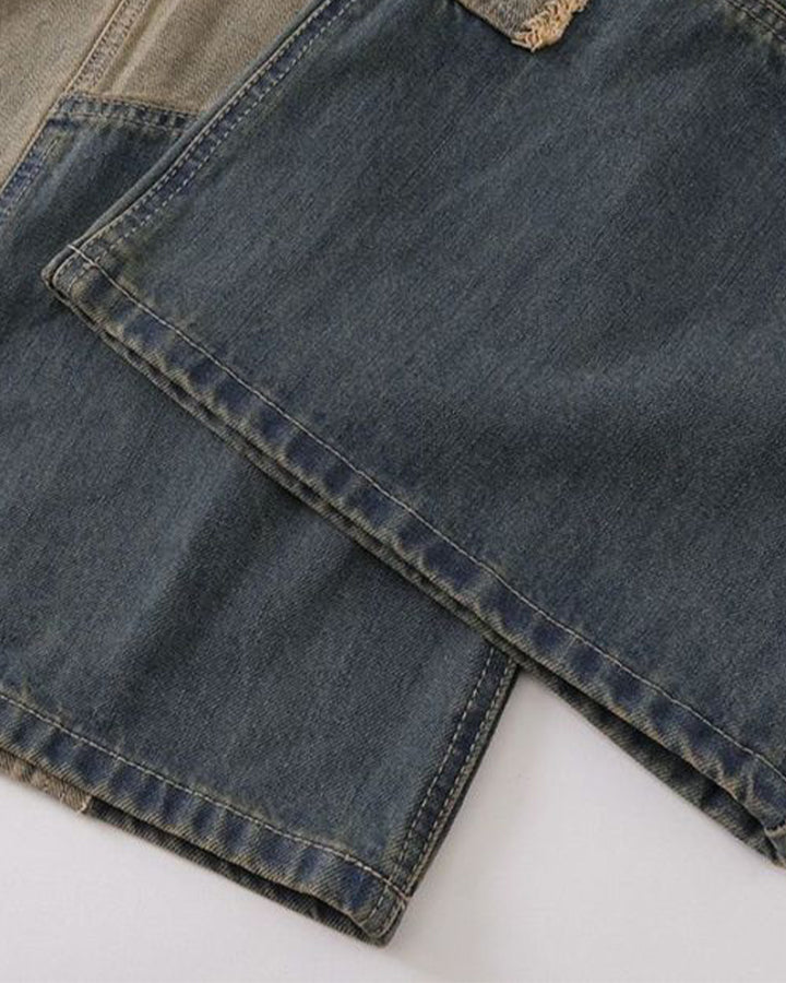 Color-Block Irregular Curve Patchwork Jeans