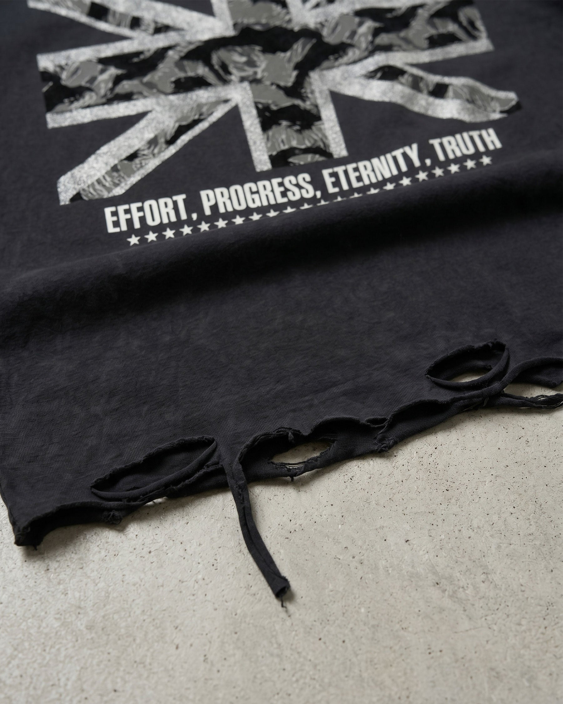 KIIKIO-New Y2K Distressed Union Graphic Washed Black T-Shirt