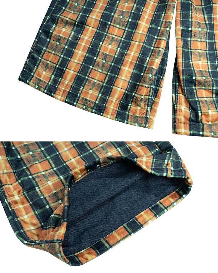 Vintage Plaid Patchwork Denim Lined Capri Pants