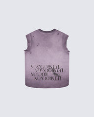 Grunge Washed Raw Edge Sleeveless Graphic Tee