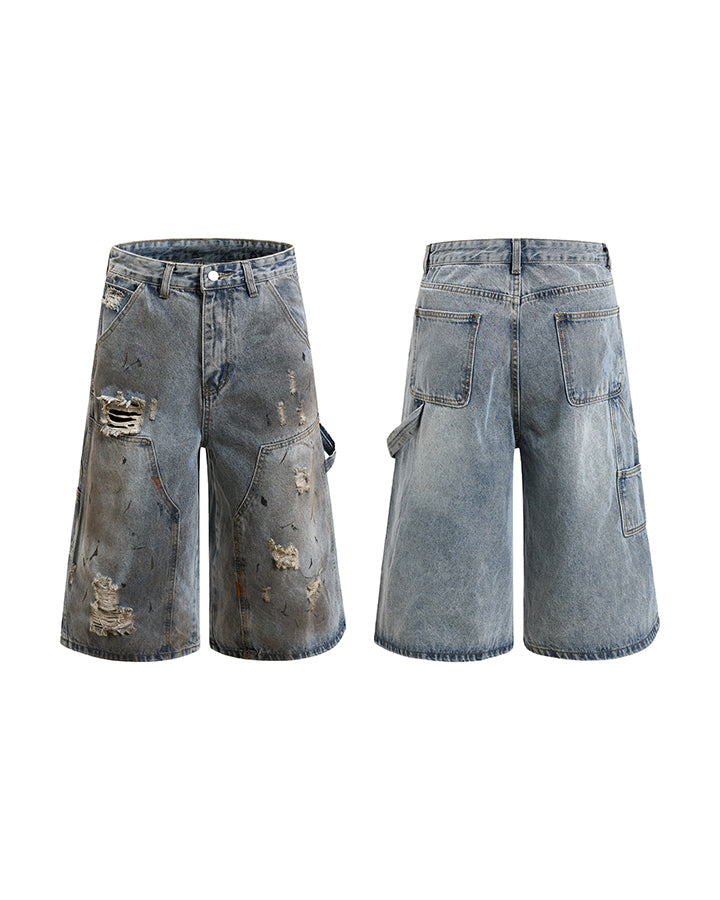 American Retro Distressed Cargo Denim Shorts