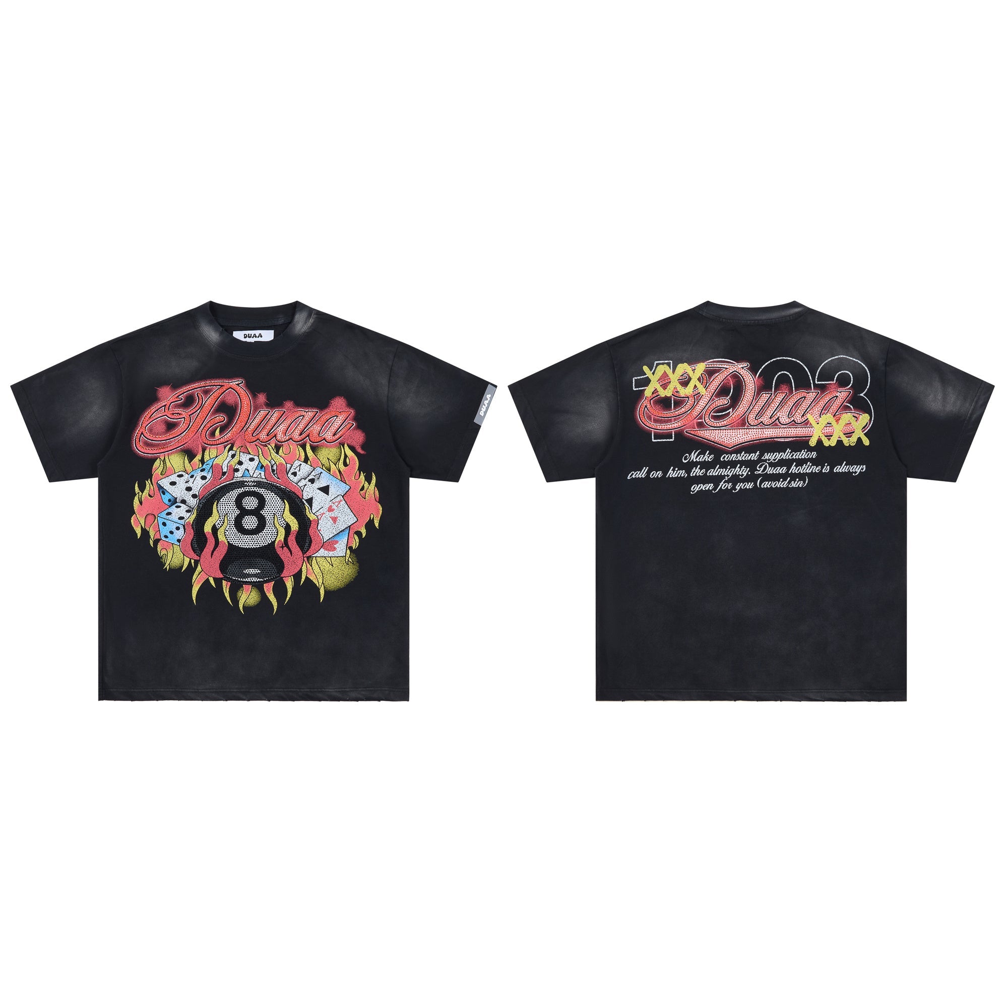 DUAA 8‑Ball Gambling Flames Double‑Sided Retro Graphic Tee