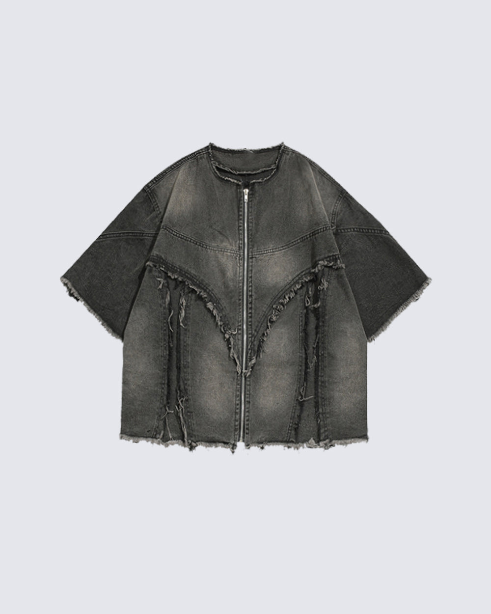 American Retro Tie-Dye Washed Short Denim Shirt