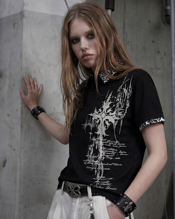 Graphic Print Leopard Collar Polo