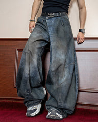 Washed Reverse-Waist Wide-Leg Jeans