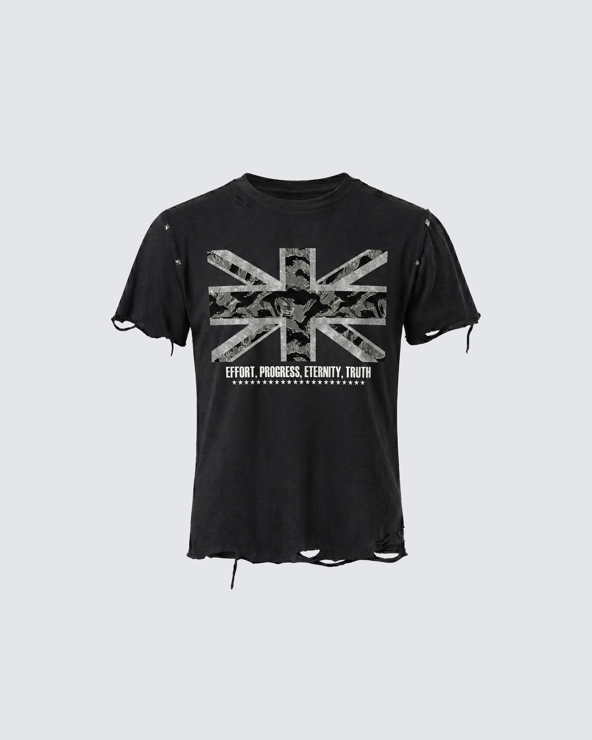 KIIKIO-New Y2K Distressed Union Graphic Washed Black T-Shirt