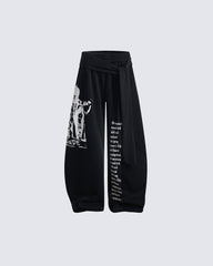 Printed Curved Seam Wide Leg Drawstring Pants