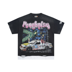 Roughplay NYC Graffiti Police Car Street Sign Layered Distressed Tee