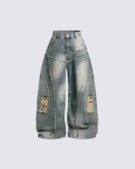 Distressed Wide-Leg Patchwork Jeans