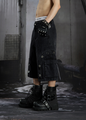 Dark Deconstructed Patchwork Wide-Leg Cropped Jeans