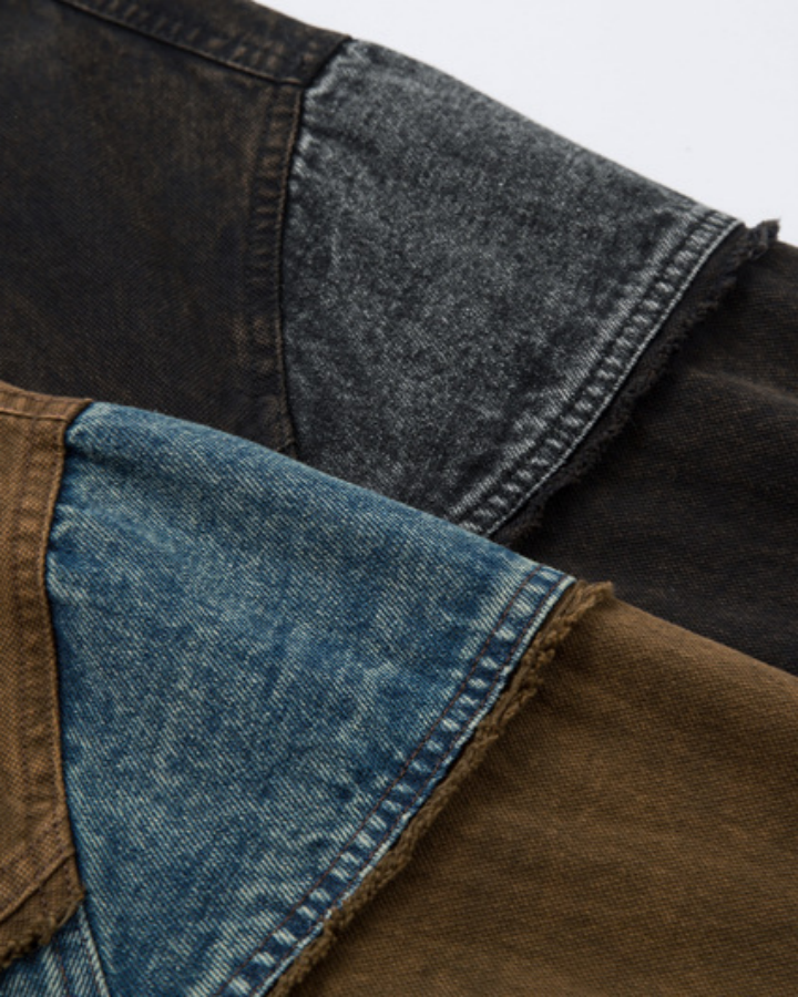 American-Style Gradient Color-Blocked Denim Top