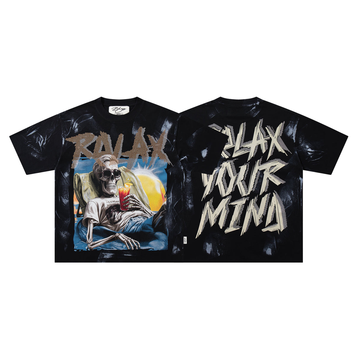 BKYS Relax Vacation Skeleton Tie Dye Oversized Graphic T‑Shirt