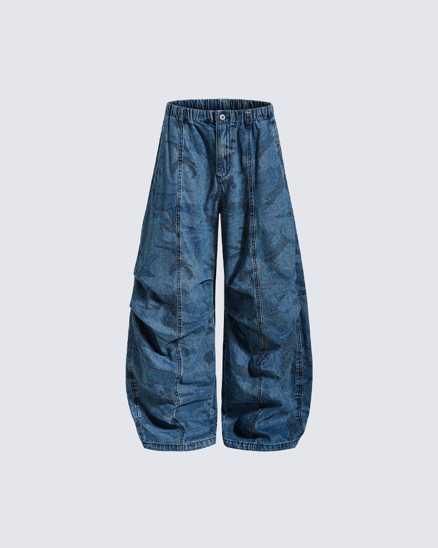 Vintage Washed Pattern Denim Pants