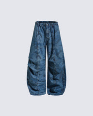 Vintage Washed Pattern Denim Pants