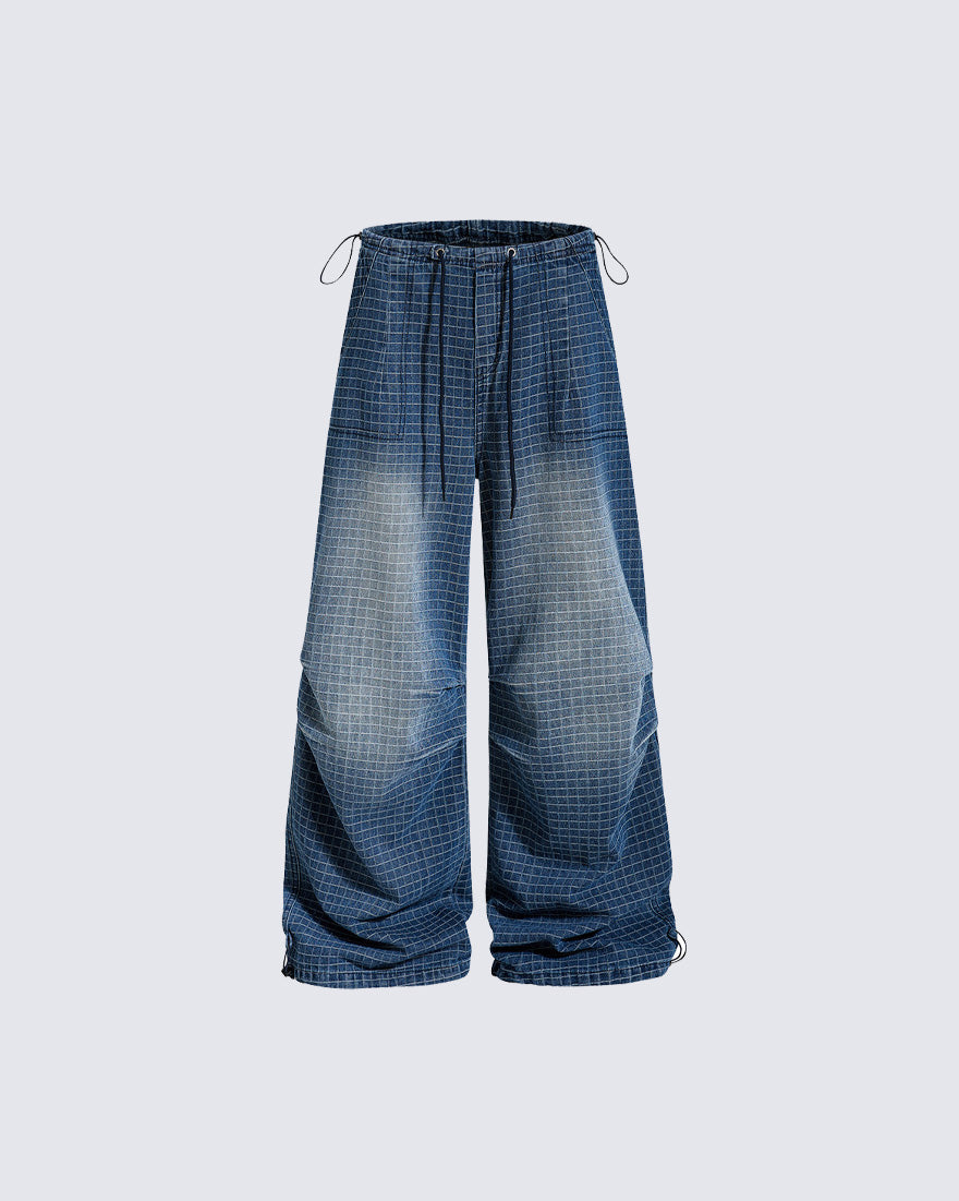 Summer Distressed Plaid Pleated Loose-Fitting Trousers