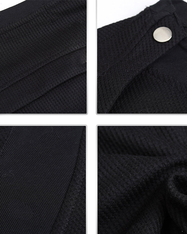 New Black Rivet Shoulder Spliced Slim Fit T-Shirt