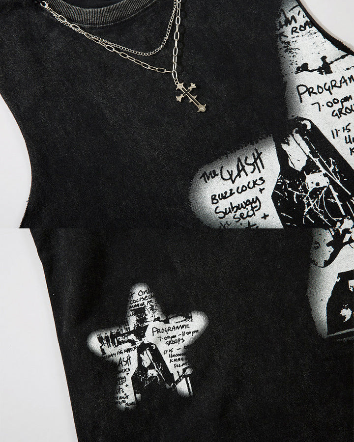 Distressed Graphic Street Sleeveless Tank
