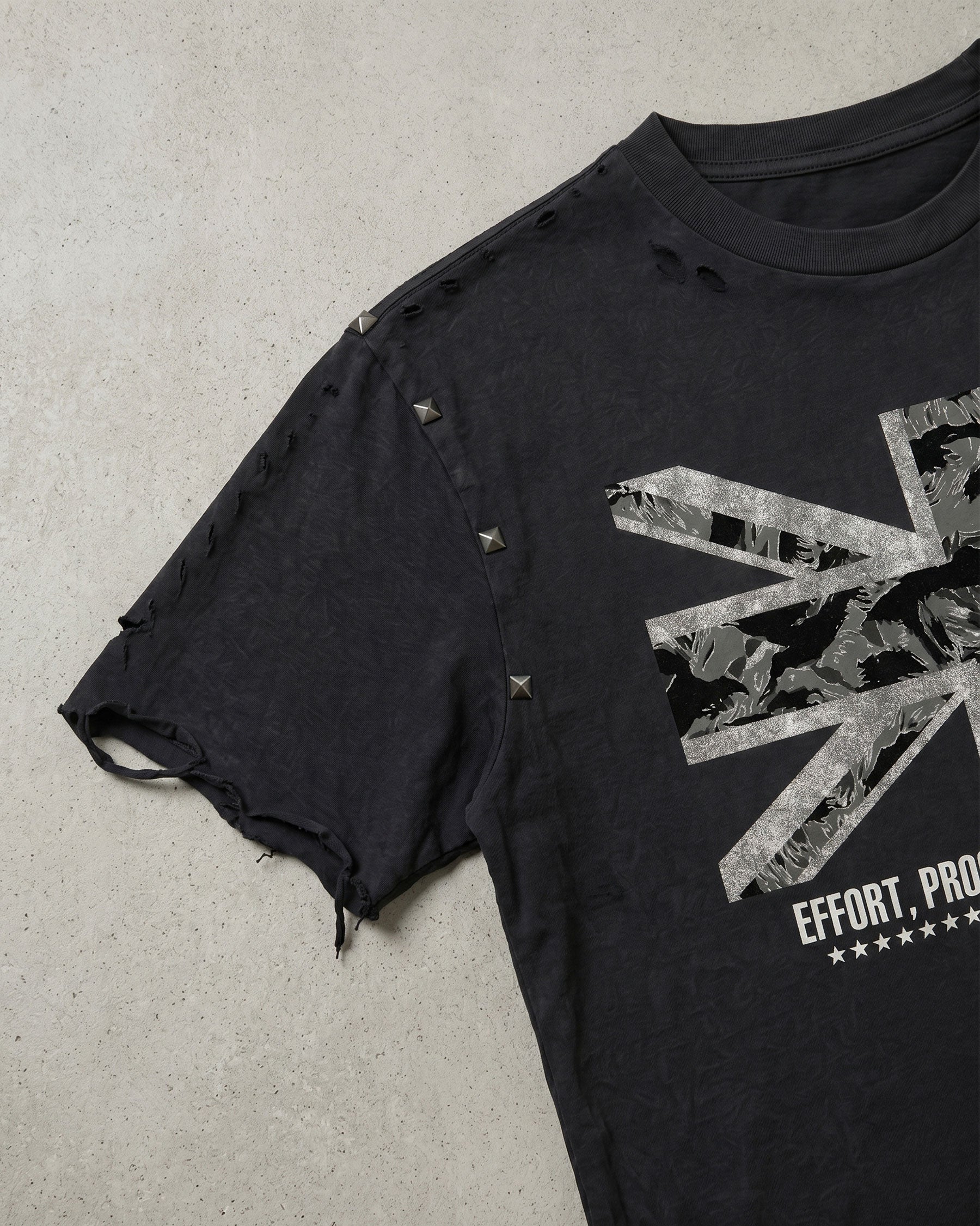 KIIKIO-New Y2K Distressed Union Graphic Washed Black T-Shirt