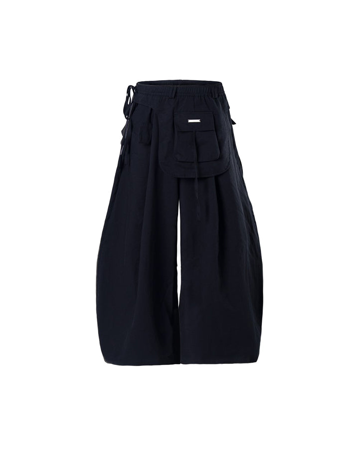 Detachable Back-Flap Wide-Leg Cargo Pants