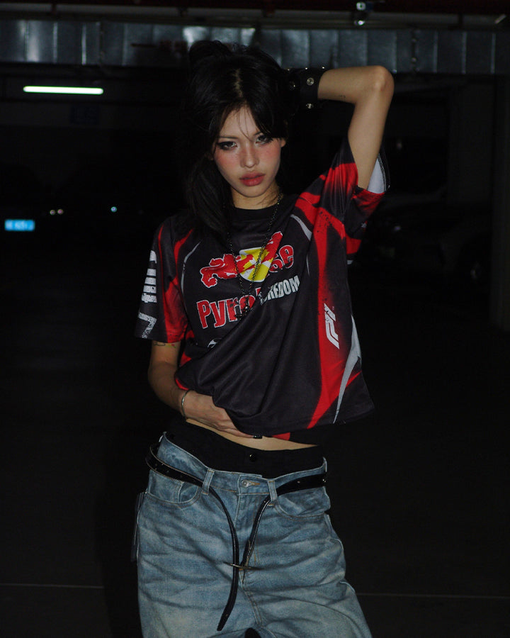 Graphic Mesh Sports Jersey Tee New