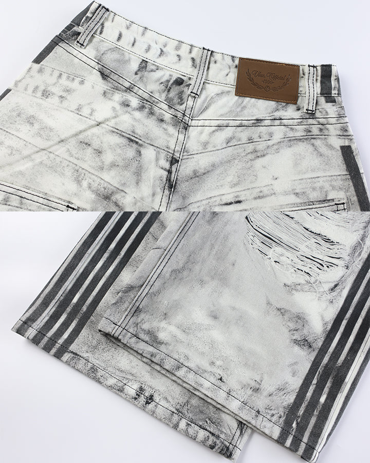 Wasteland Distressed Wide Leg Striped Denim Pants