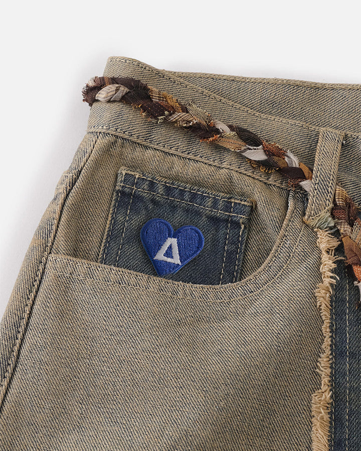 Color-Block Irregular Curve Patchwork Jeans