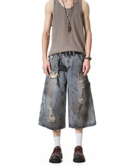American Retro Distressed Cargo Denim Shorts