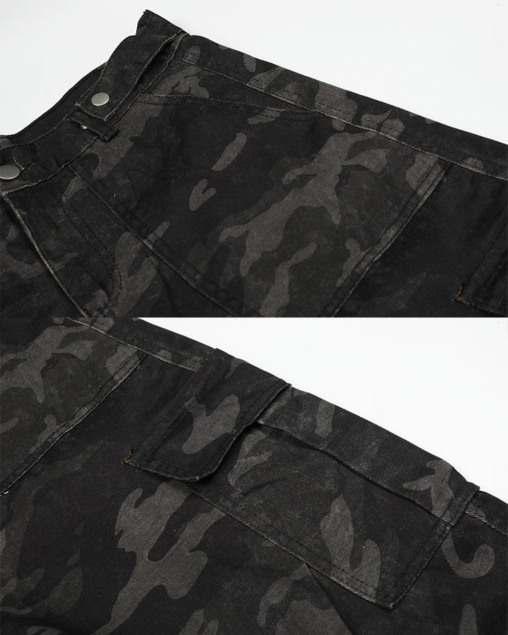 American Style Camouflage Cargo Wide Denim Shorts