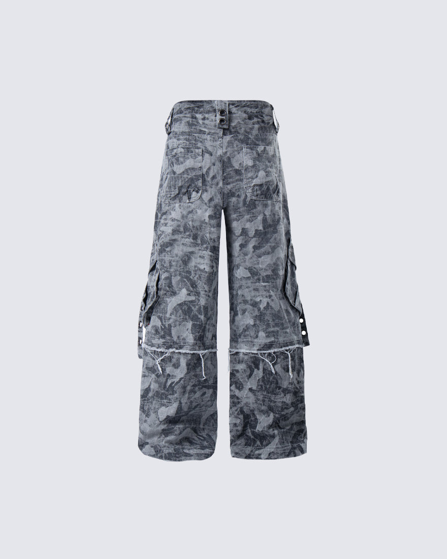 Distressed Tie-Dye Camo Cargo Denim Pants