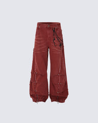 Vintage Embroidered Straight-Leg Denim Pants