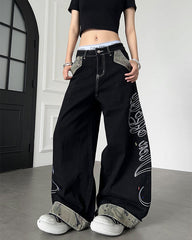 Vintage Camo Panel Wide Leg Denim Pants