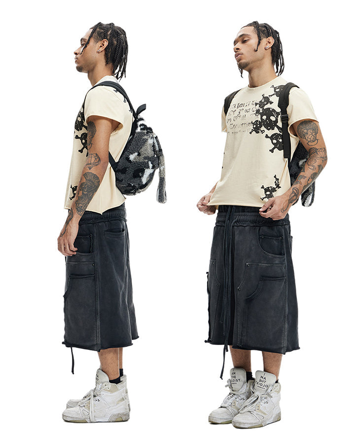 Deconstructed Washed Cropped Football Pants New