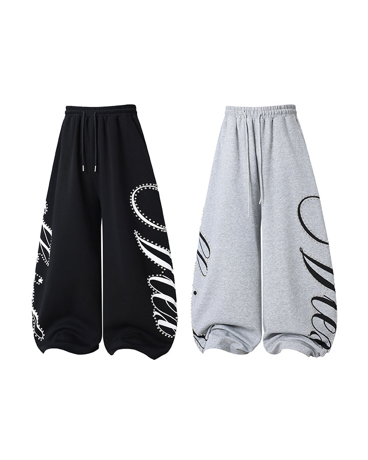 New Studded Graffiti Letter Wide Leg Sweatpants