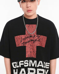 New Gothic Cross Graphic  Black Streetwear T-Shirt